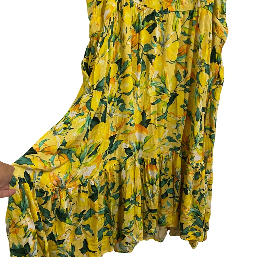 Fruitcore Torrid Midi Dress Womens 3 Yellow Lemon Print Tiered Ruffle Summer - Picture 6 of 7